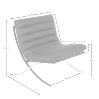 Image with the measurements of the design armchair Madrid