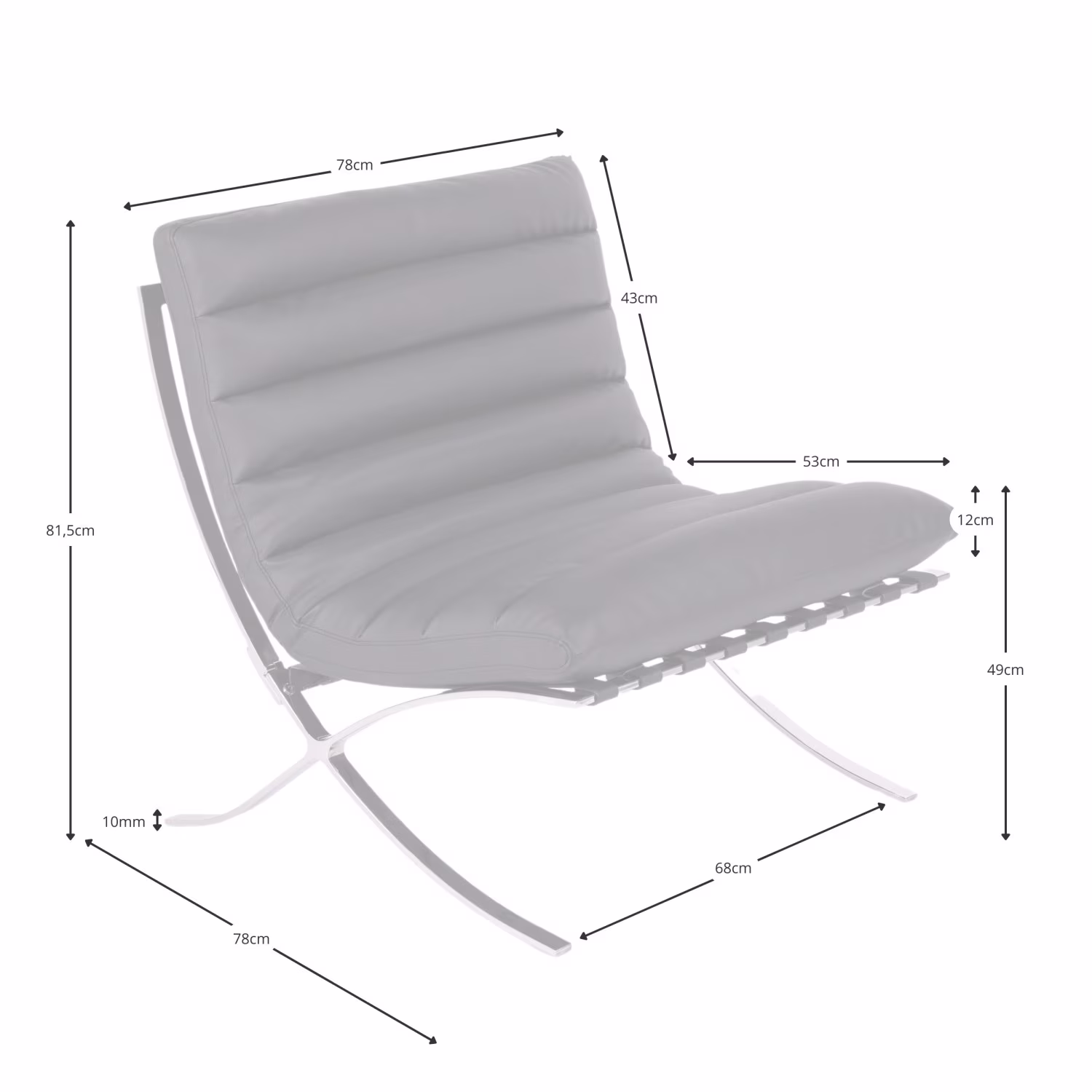 Image avec les mesures du fauteuil design Madrid