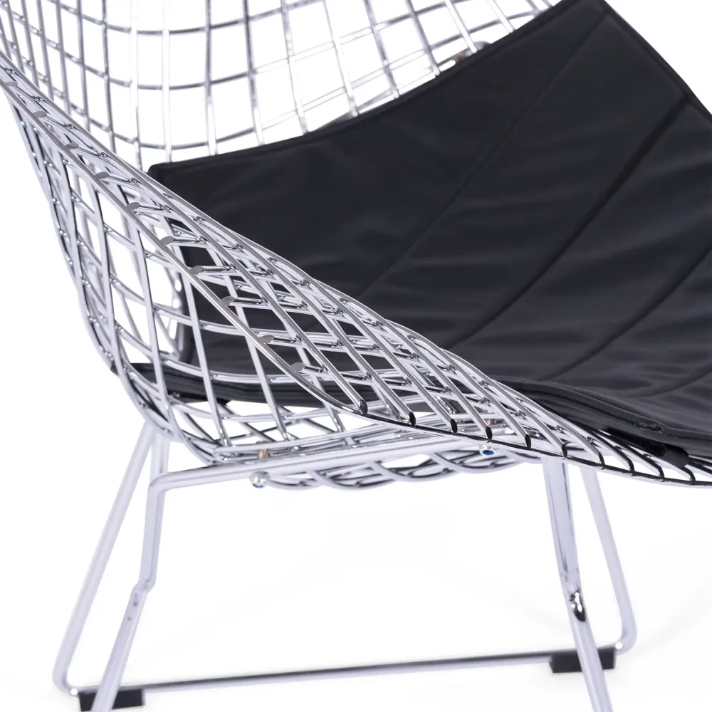 Réplique de la chaise Diamond en acier chromé et coussin en simili-cuir - Collection Bertoia