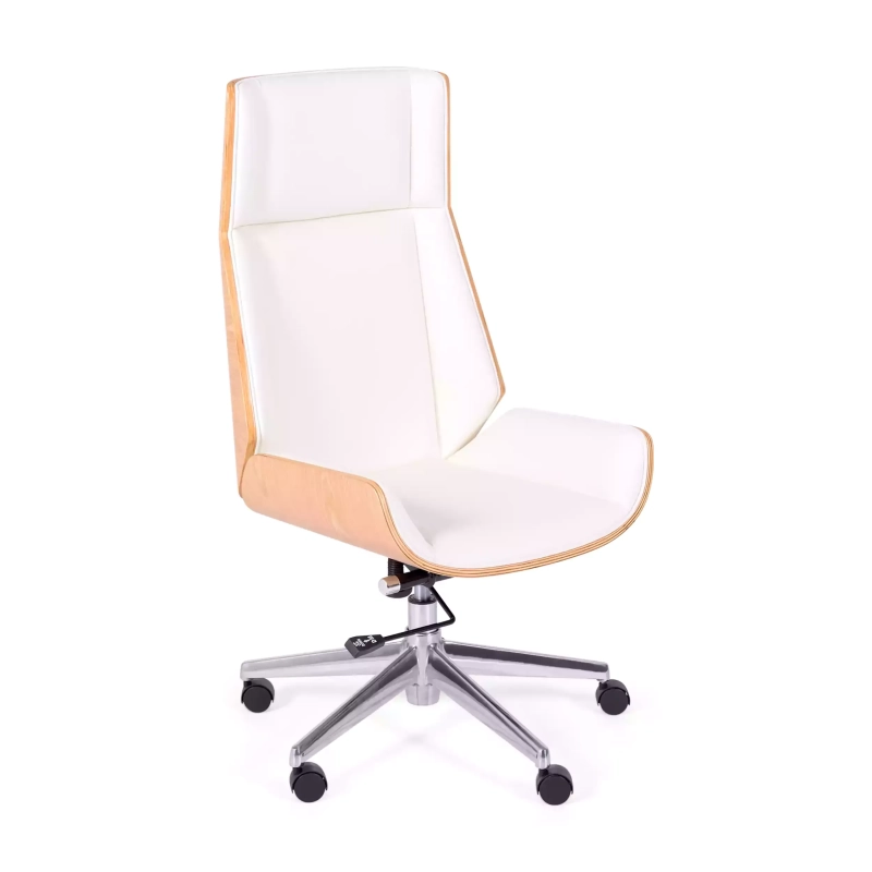 Cadeira de escritório Nordic Highback em ácer e couro ecológico branco - Mueble Design