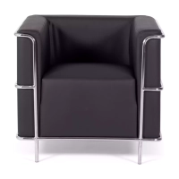 Sofá moderno Torino de 1 lugar em couro e aço cromado - Mueble Design