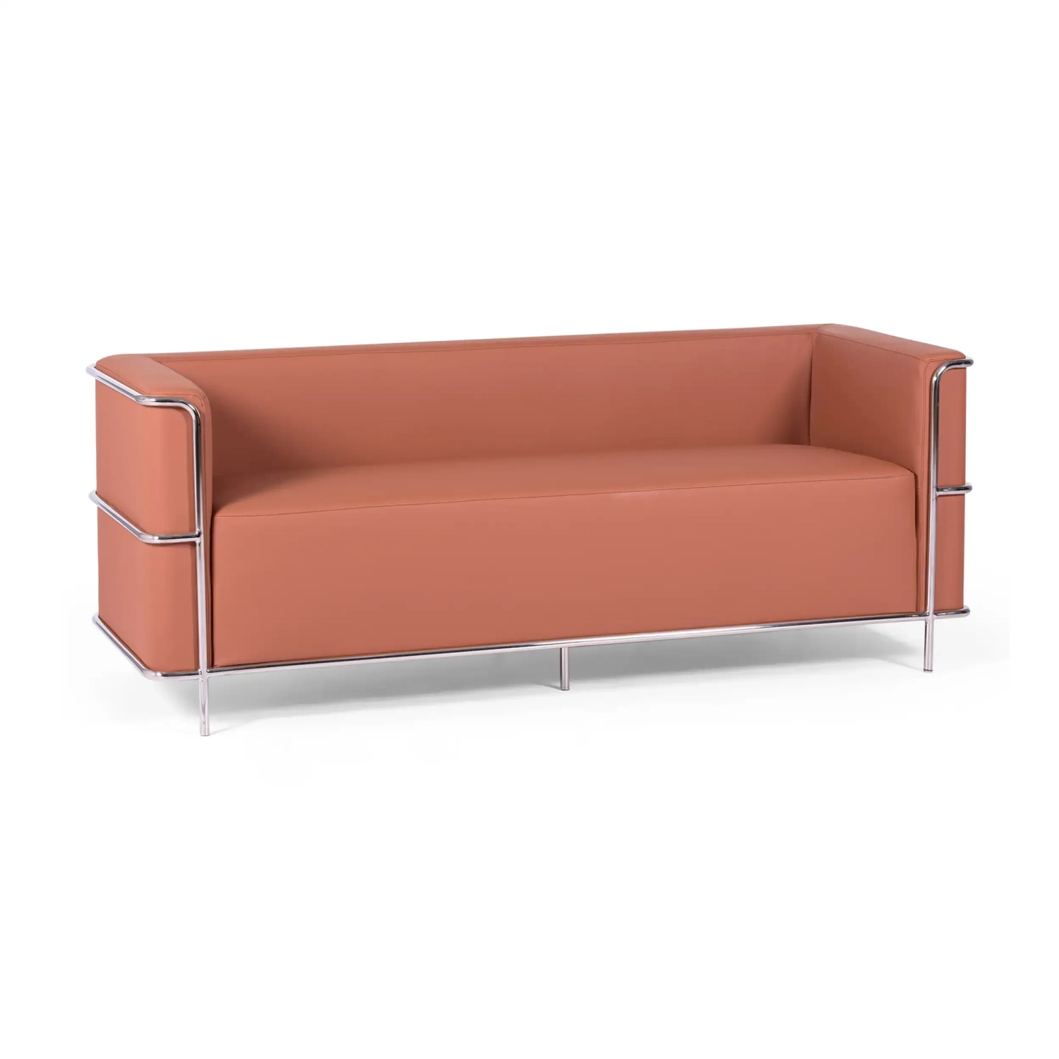 Sofá Torino de 3 lugares em couro ecológico e aço cromado - Mueble Design