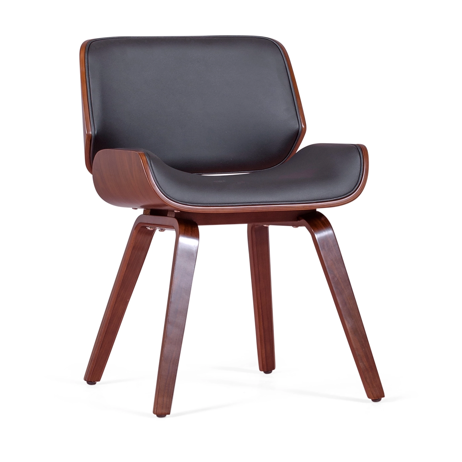 Stoel Nordic in walnoot en zwart kunstleer | Elegant Scandinavisch ontwerp