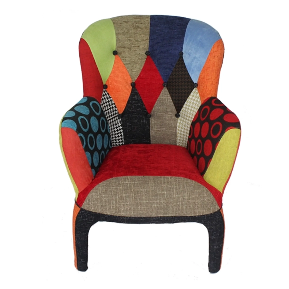 Fauteuil Capitone Patchwork | Élégant modèle à oreilles rembourré multicolore