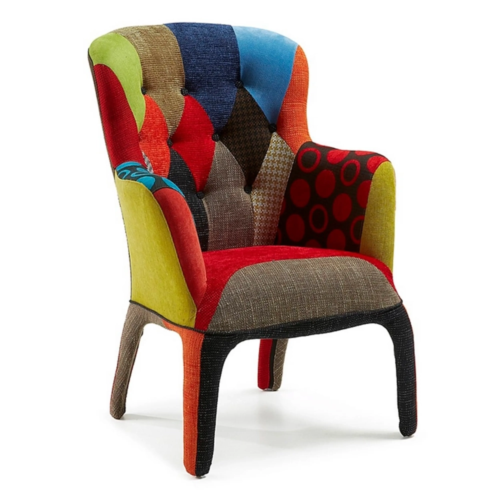Fauteuil Capitone Patchwork | Élégant modèle à oreilles rembourré multicolore