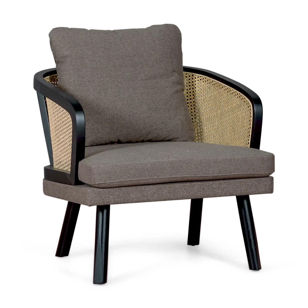 Fauteuil Leeds en rotin naturel avec coussin en coton : style vintage Scandinave