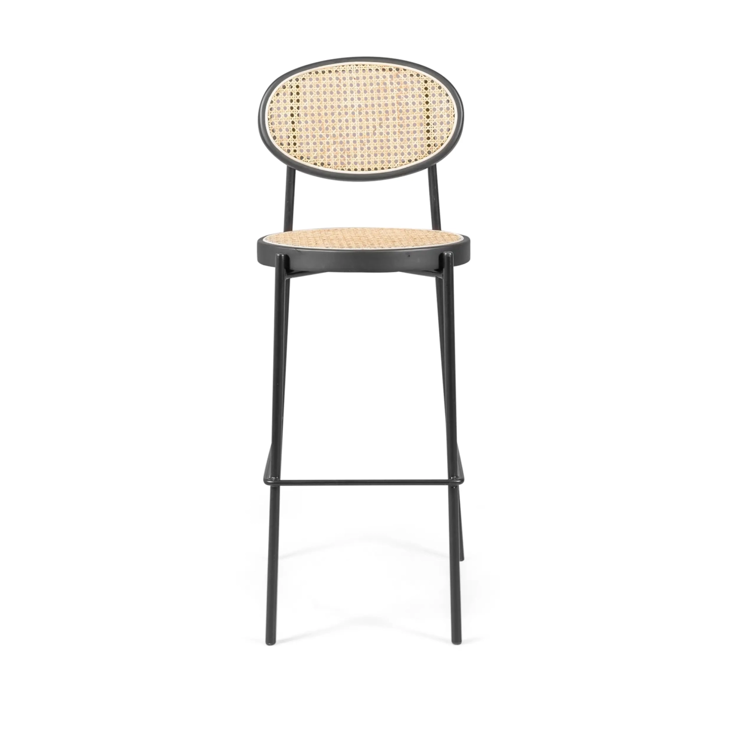 Hocker Vintage Preston 75 cm | Natürliches Rattan und schwarzer Rahmen