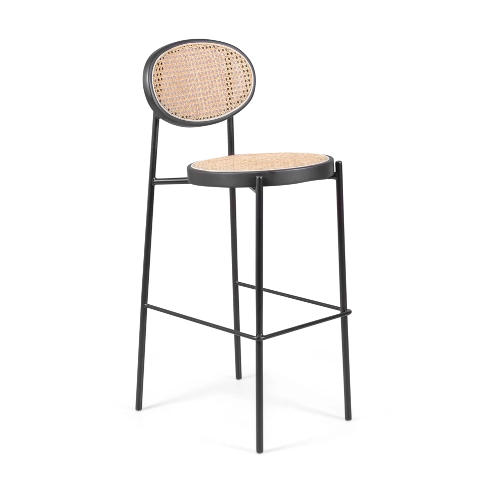 Tabouret Vintage Preston 75 cm | Rotin naturel et cadre noir
