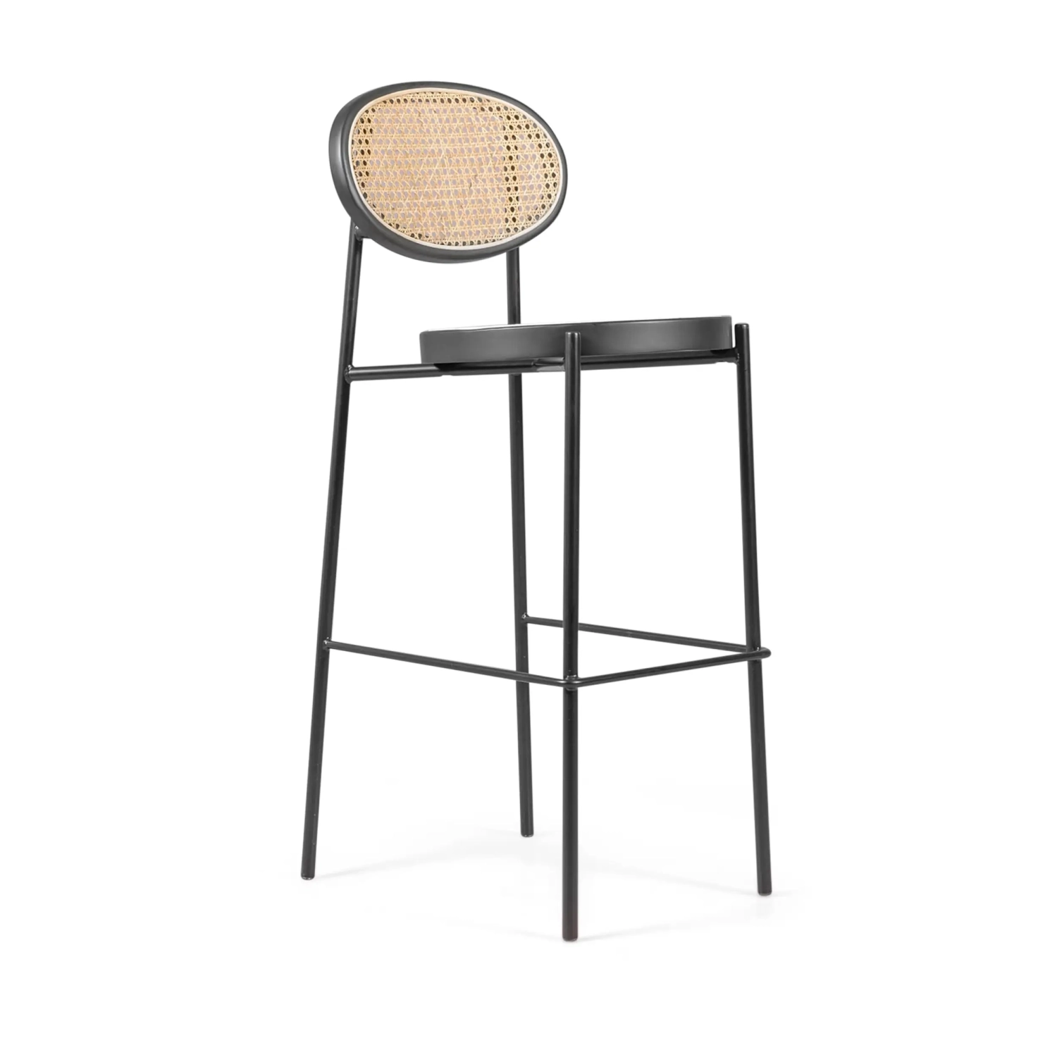 Taburete Vintage Preston 75 cm | Ratán Natural y Estructura Negra