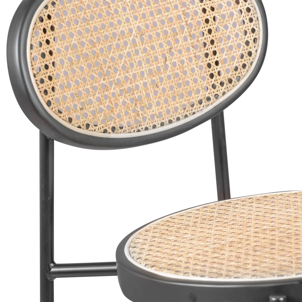 Tabouret Vintage Preston 75 cm | Rotin naturel et cadre noir