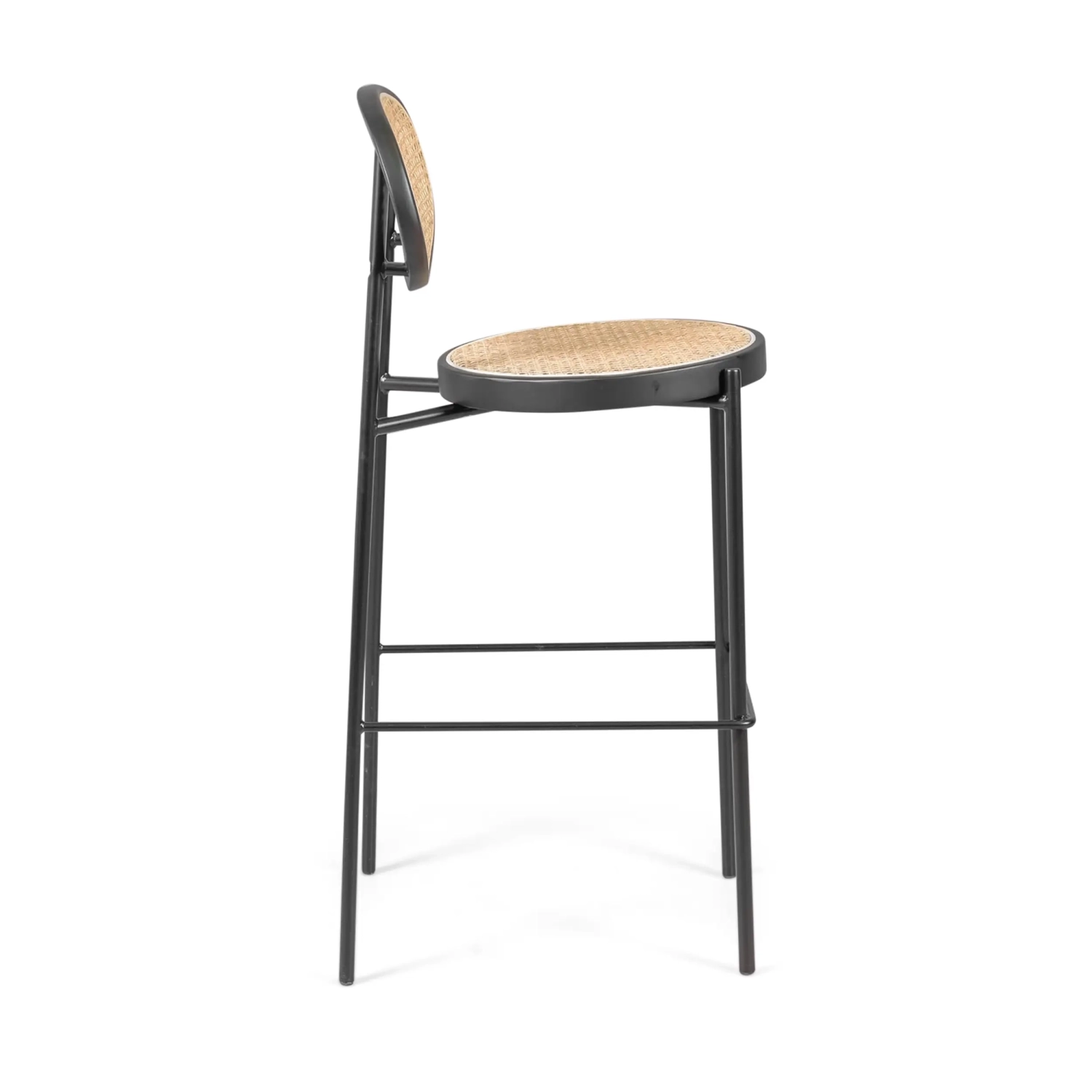Barstoel Vintage Preston 75 cm | Natuurlijk rotan en zwart frame