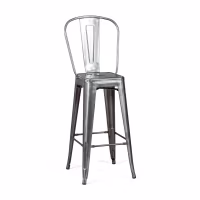 Réplique du tabouret métallique Tolix avec dossier haut et hauteur de 76 centimètres, inspiré du design de Xavier Pauchard