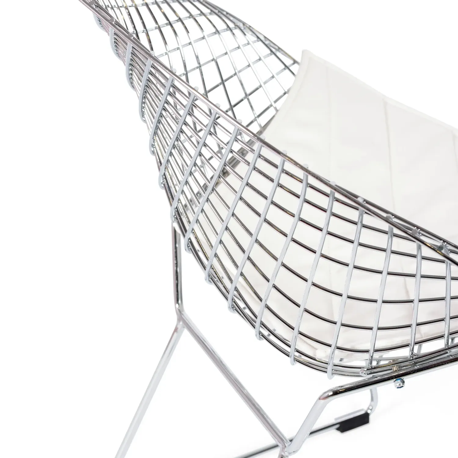 Réplique de la chaise Diamond en acier chromé et coussin en simili-cuir - Collection Bertoia