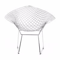 Réplique de la chaise Diamond en acier chromé et coussin en simili-cuir - Collection Bertoia