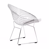Réplique de la chaise Diamond en acier chromé et coussin en simili-cuir - Collection Bertoia