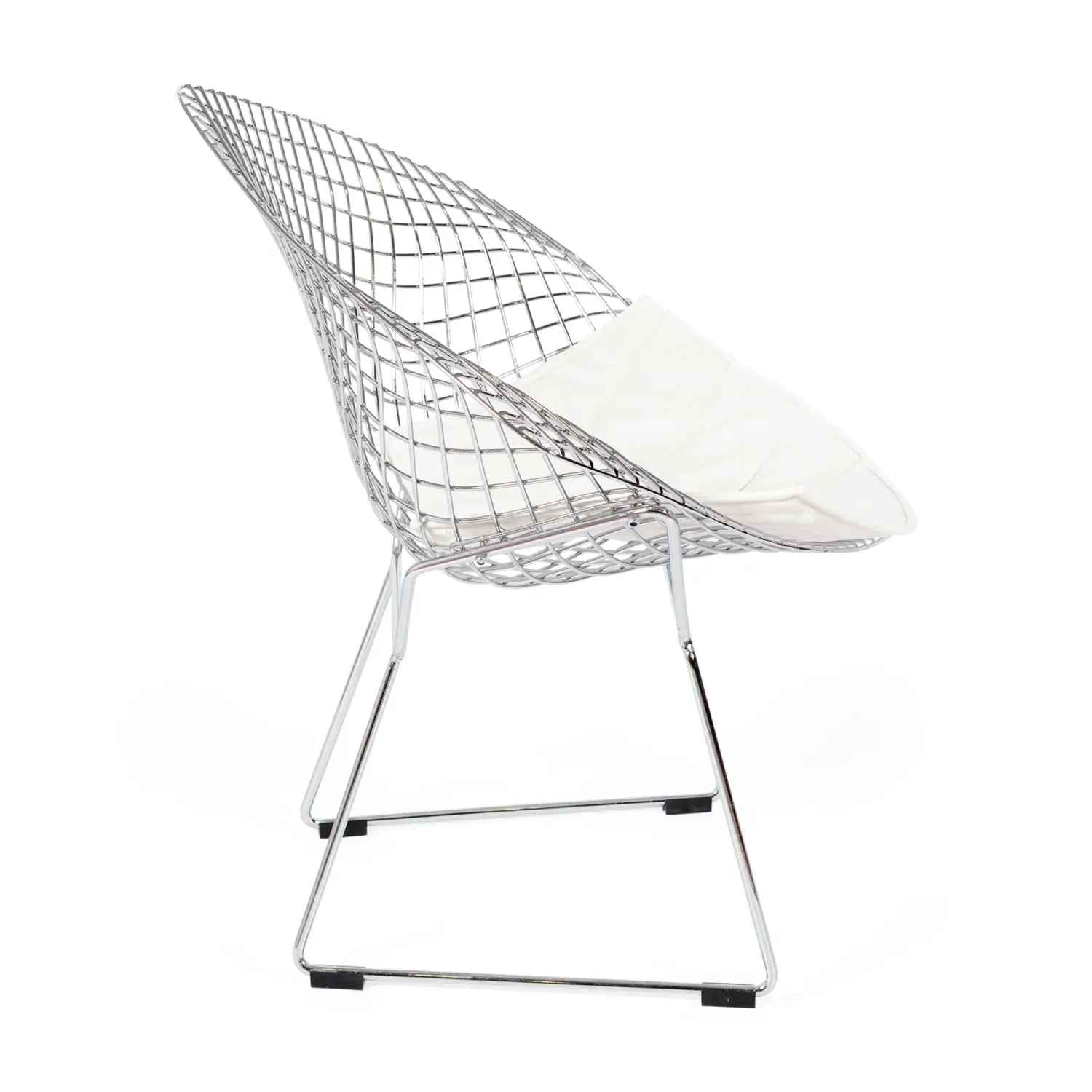 Réplique de la chaise Diamond en acier chromé et coussin en simili-cuir - Collection Bertoia