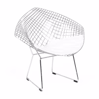 Réplique de la chaise Diamond en acier chromé et coussin en simili-cuir - Collection Bertoia