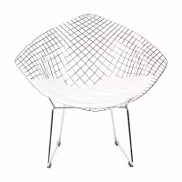 Réplique de la chaise Diamond en acier chromé et coussin en simili-cuir - Collection Bertoia