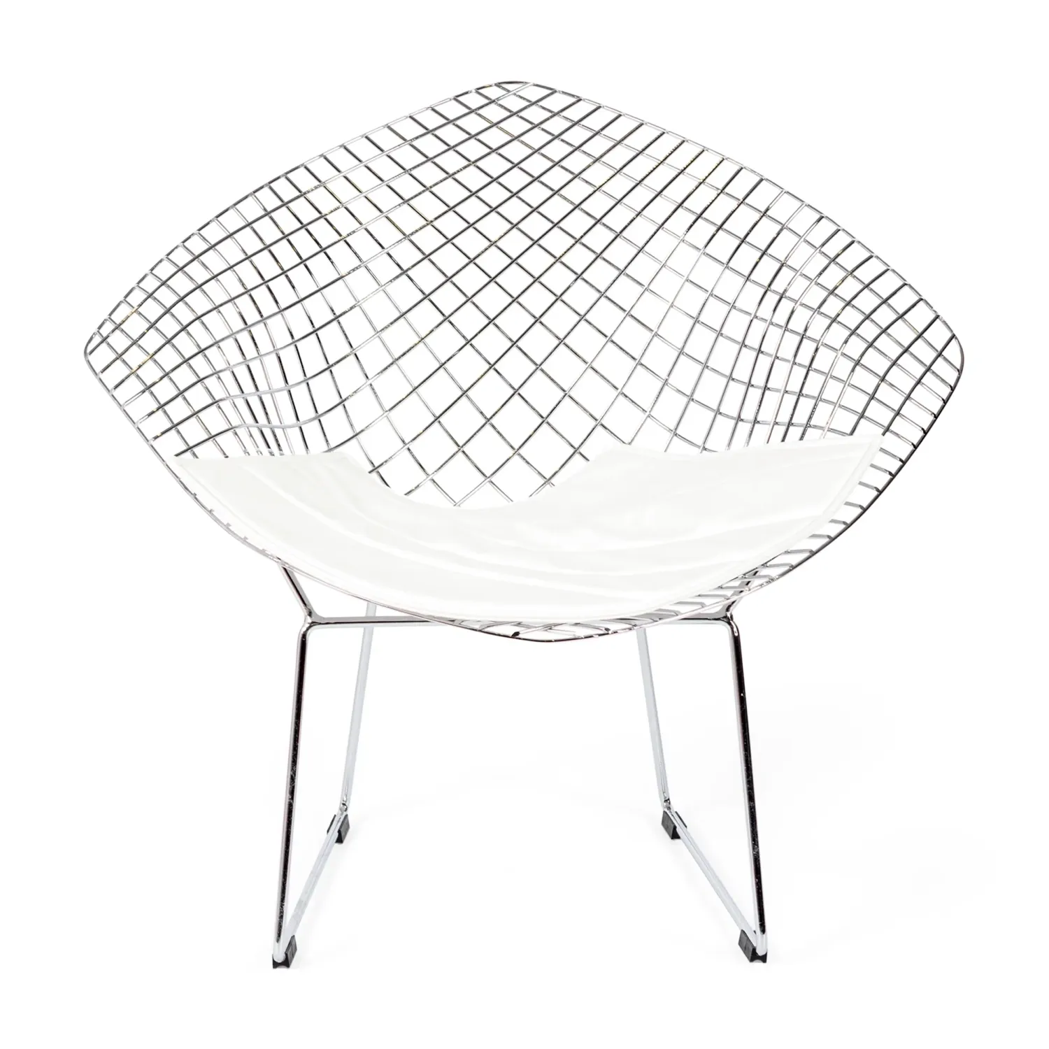 Réplique de la chaise Diamond en acier chromé et coussin en simili-cuir - Collection Bertoia