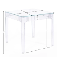 Kwadratowy stół jadalniany Ghost 80 cm: przezroczysty, nowoczesny design