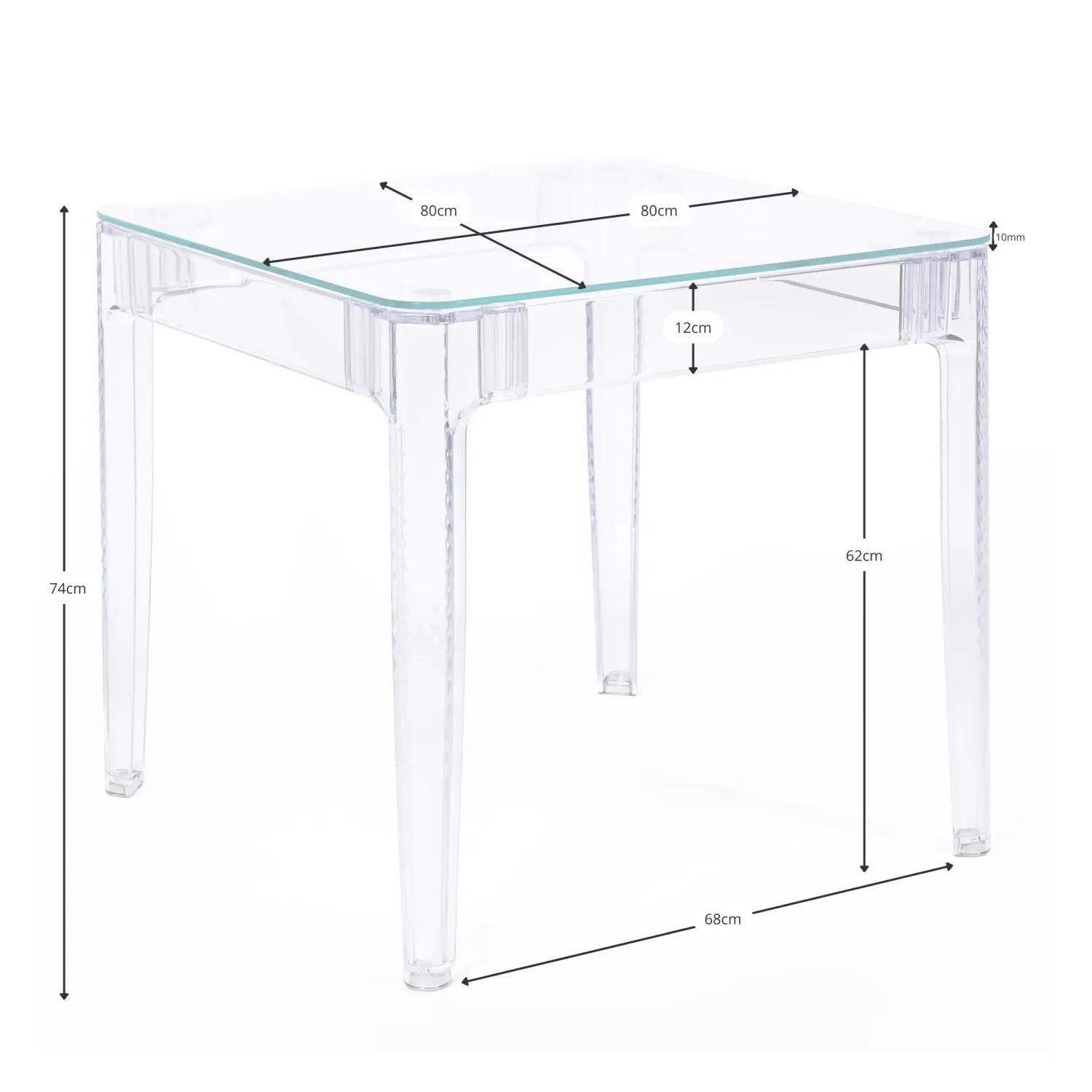 Ghost Square Dining Table 80 cm : Transparent Modern Design