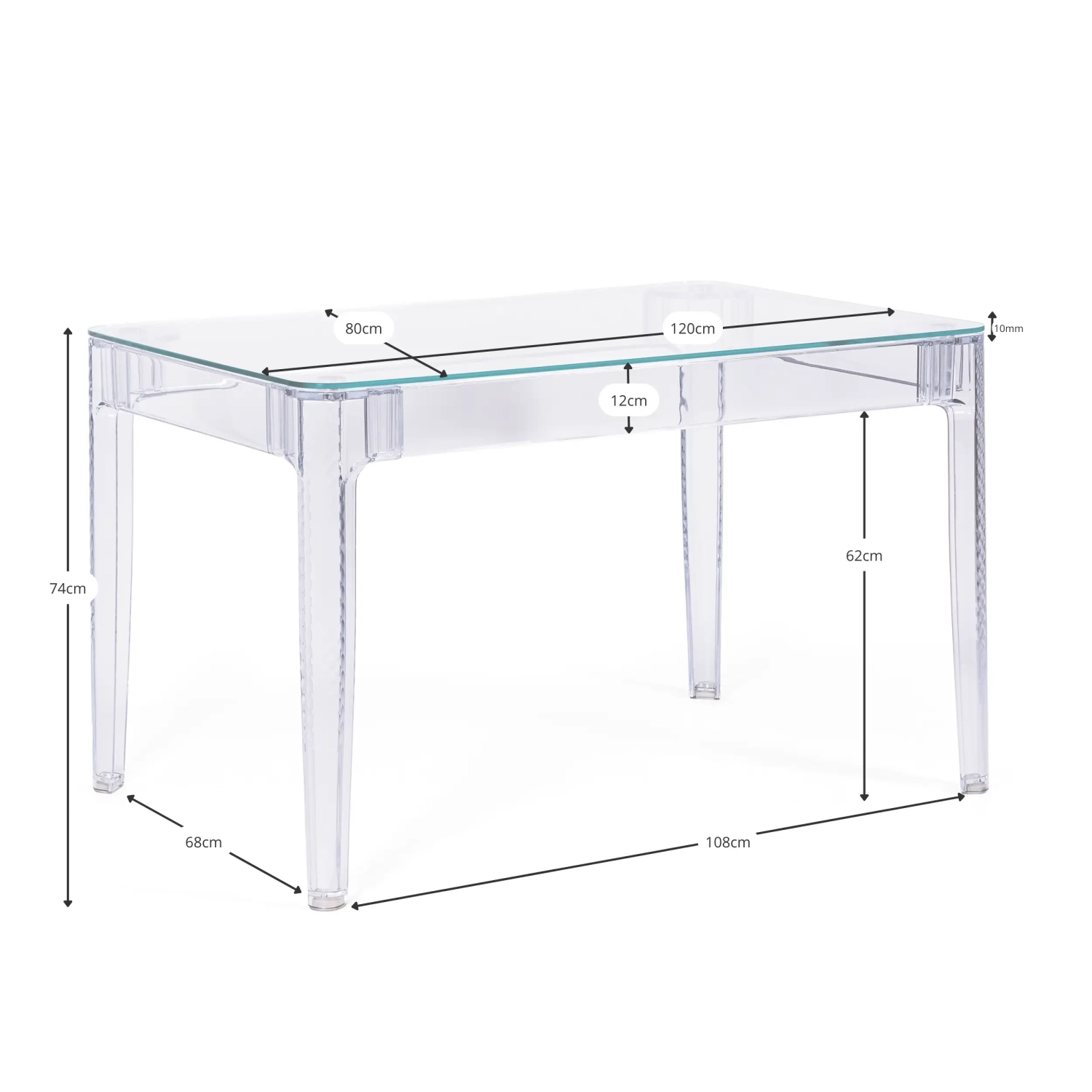 Tavolo da pranzo rettangolare Ghost 120x80 cm | Design trasparente e moderno