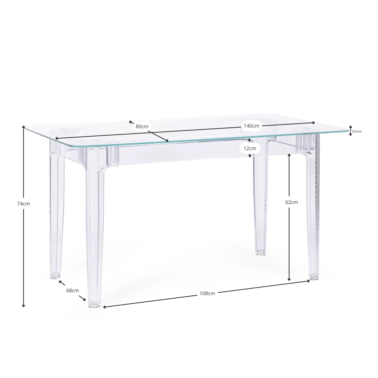 Jídelní stůl Ghost 140x80 cm | Moderní transparentní design