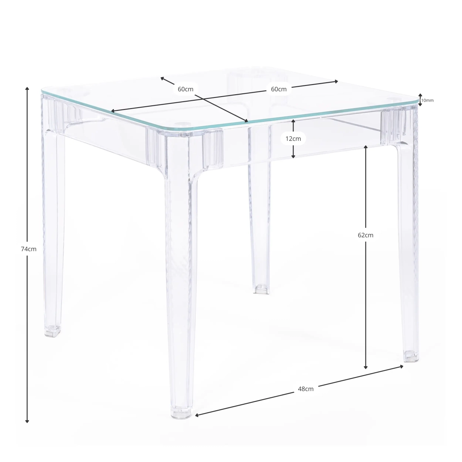 Mesa quadrada Ghost 60x60 cm | Design transparente e minimalista