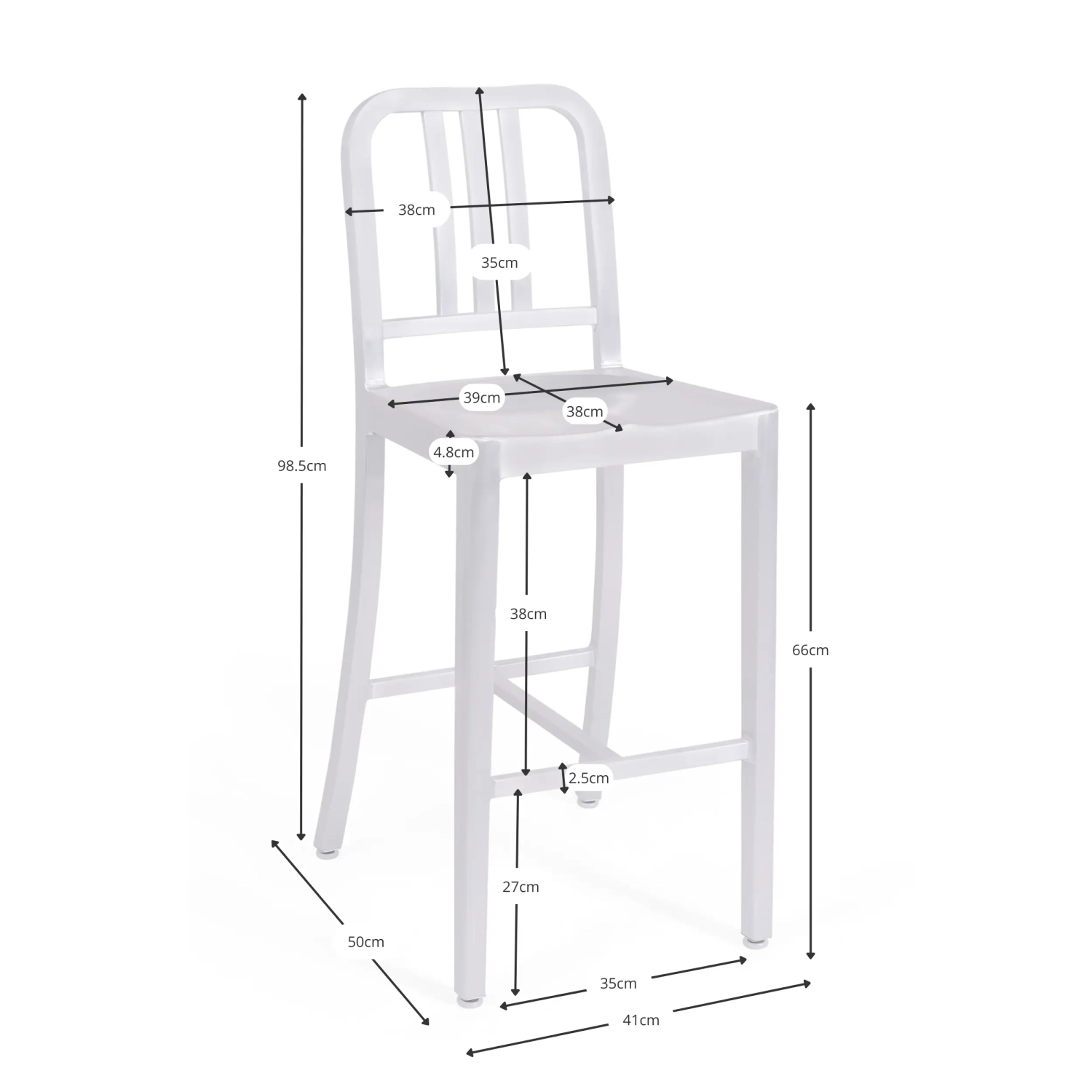 Barstoel Navi Army 66 cm in Aluminium | Stijlvol Industrieel Ontwerp
