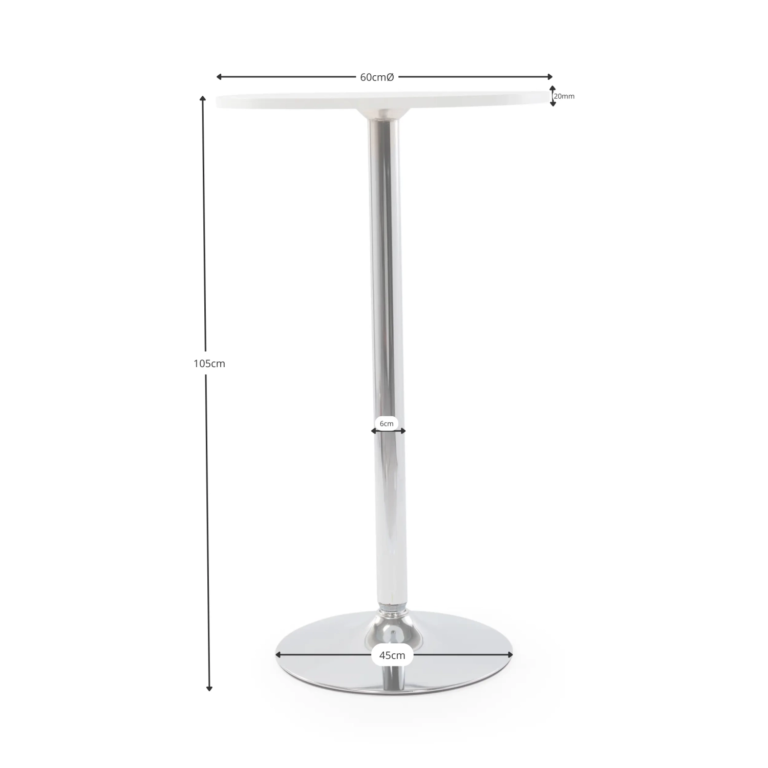 Hoge tafel Boom 60 cm - Moderne tafel met chromen onderstel voor keuken of bar