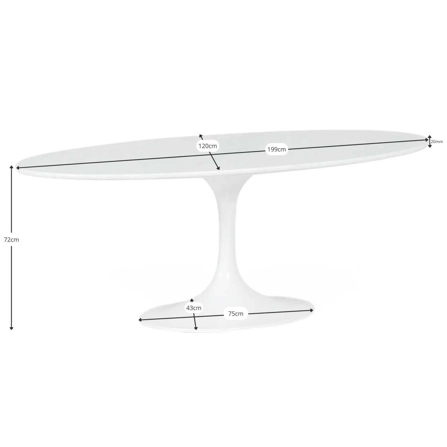 Ovaler Tisch Tulip 199 cm Carrara Marmor | Saarinen Design für luxuriöse Speisesäle