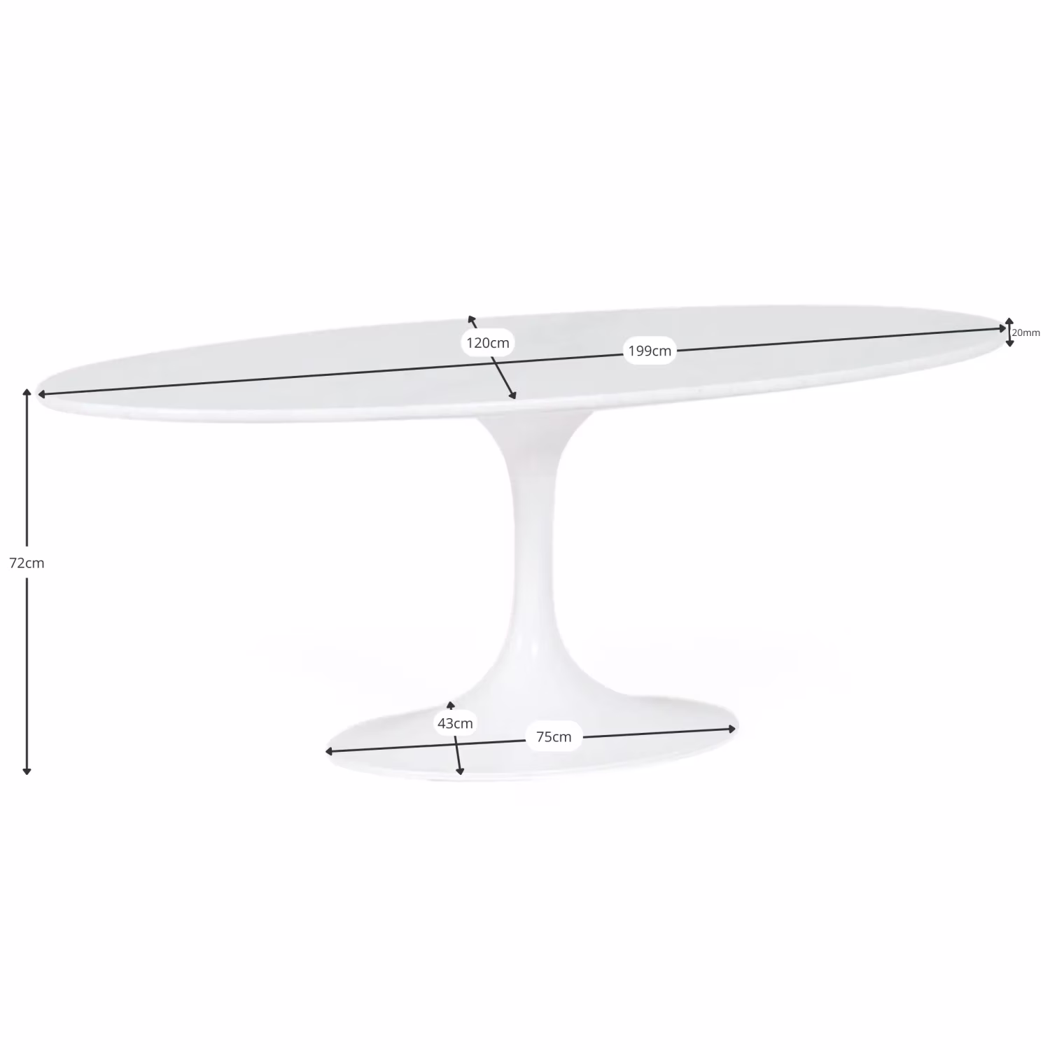 Table ovale Tulip 199 cm Marbre Carrara | Saarinen Design pour salles à manger de luxe