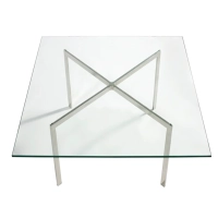 Mies Van Der Rohe Tafel 100x100cm : Gehard glas en roestvrij staal
