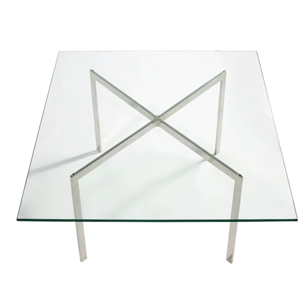 Table Mies Van Der Rohe 100x100cm : Verre trempé et acier inoxydable