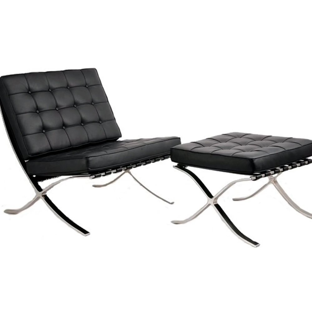 Chaise Barcelona Chair avec Ottoman en Simili Cuir - Meubles Concept