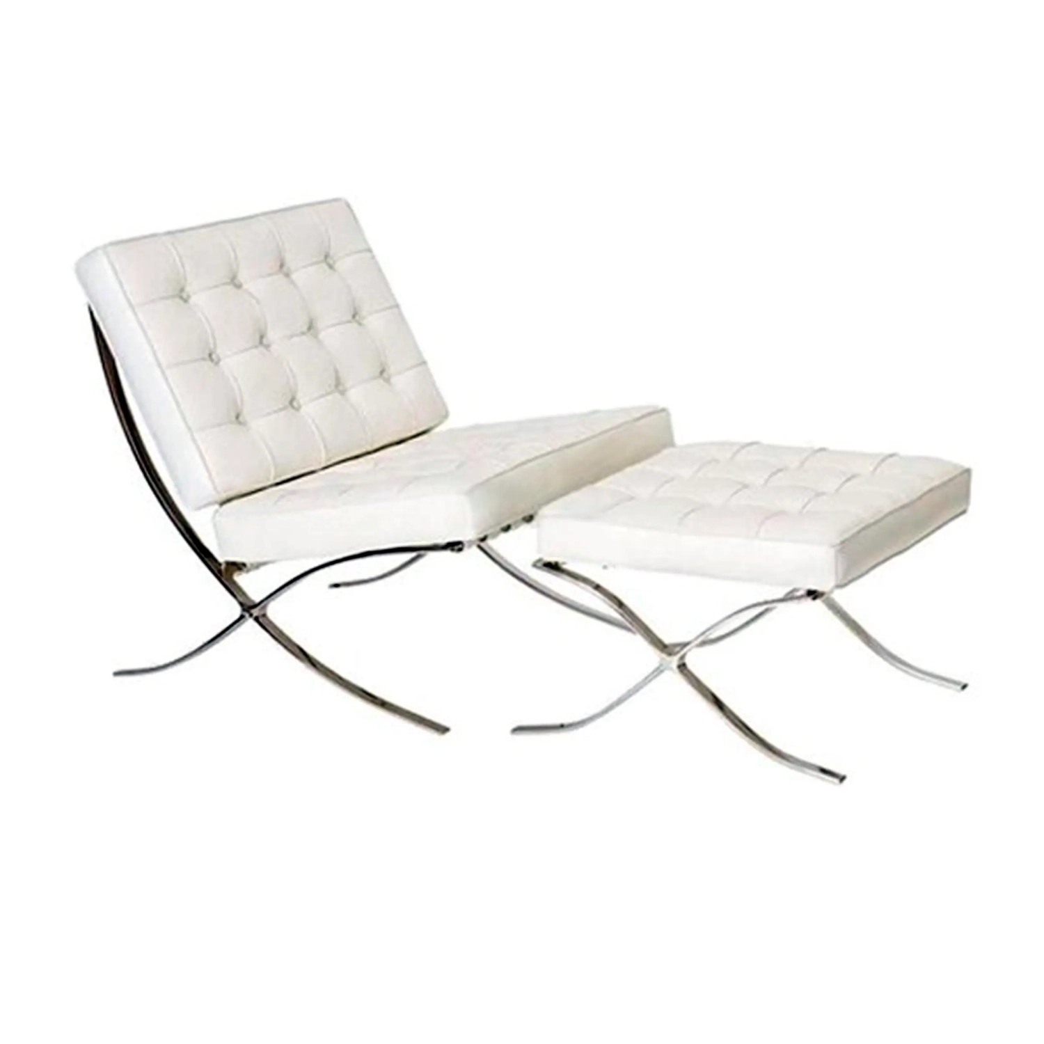 Chaise Barcelona Chair avec Ottoman en Simili Cuir - Meubles Concept