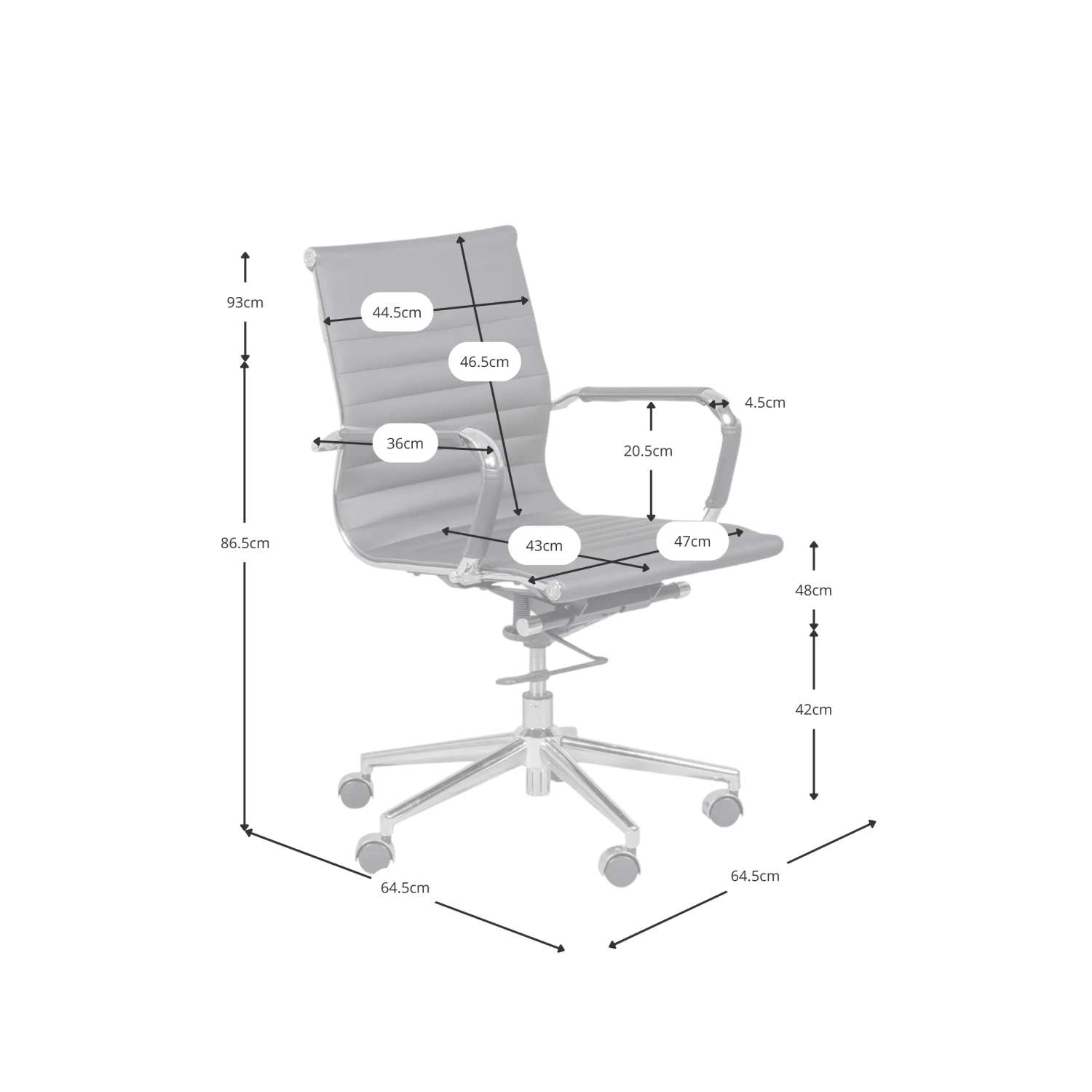 Chaise de bureau avec dossier bas | Design moderne en simili cuir et acier chromé