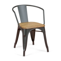 Bistro Arms Wood Chair | Industrial Chair with Armrests and Wooden Seat