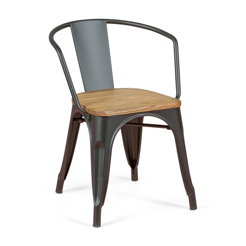 Bistro Sedia con braccioli in legno | Sedia industriale con braccioli e seduta in legno
