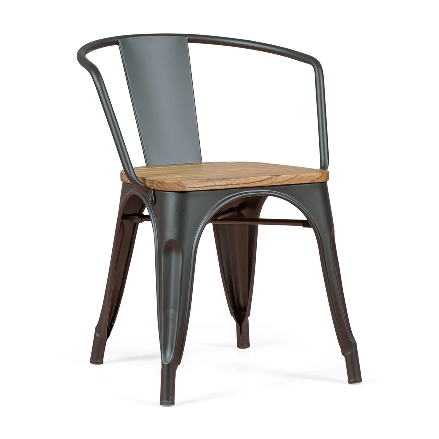 Bistro Arms Wood Chair | Industrial Chair with Armrests and Wooden Seat
