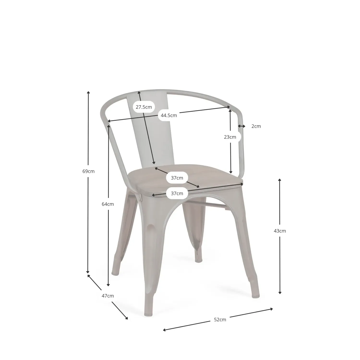 Bistro Chaise en bois à accoudoirs | Chaise industrielle avec accoudoirs et assise en bois