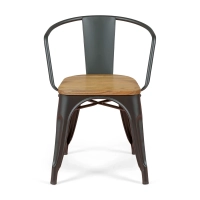 Bistro Silla de madera con brazos | Silla industrial con brazos y asiento de madera