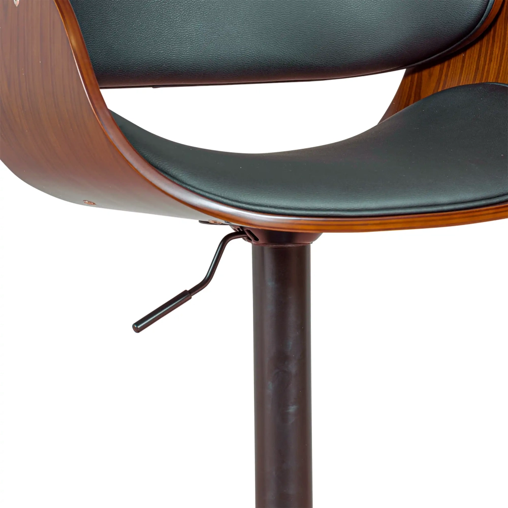 Tabouret Burrow Lift Walnut - Coussin en simili cuir noir - Style Scandinave