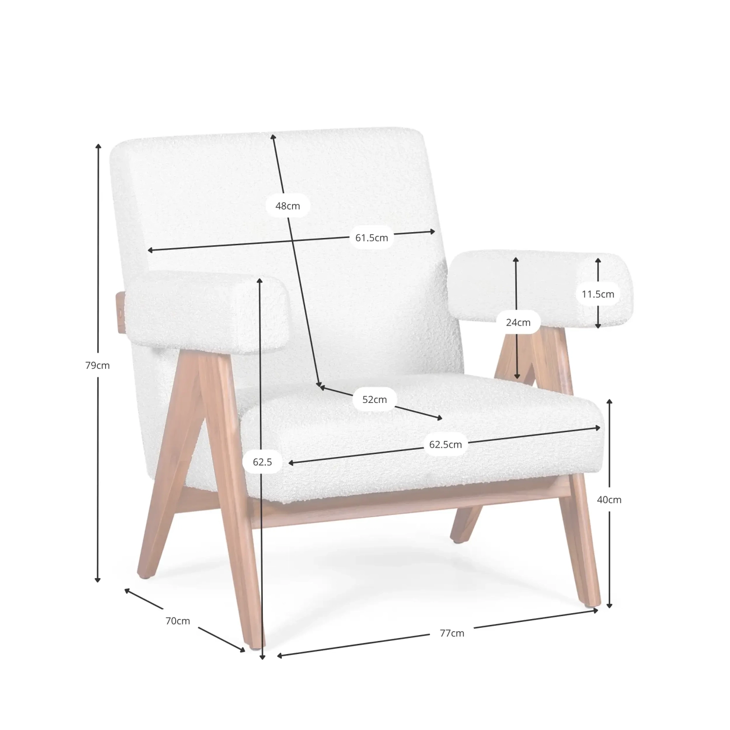 Fauteuil lounge Confort Compass en bois et boucle - Meubles Concept