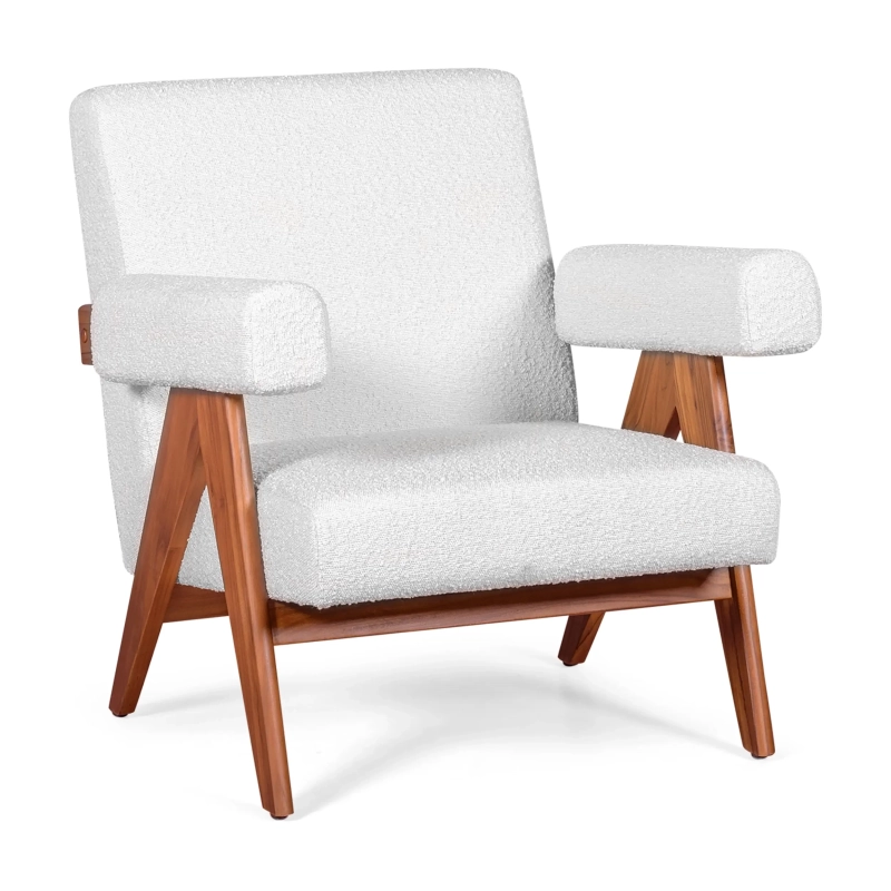 Sillón lounge Confort Compass en madera y boucle - Mueble Design
