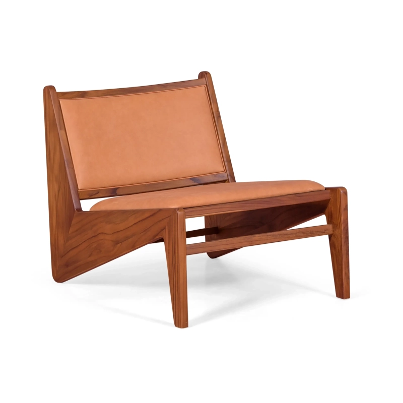Lounge armchair Compass upholstered in wood and leather - Mueble Design