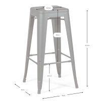 Stołek przemysłowy Bistro 76 cm | Jasna stal z możliwością sztaplowania