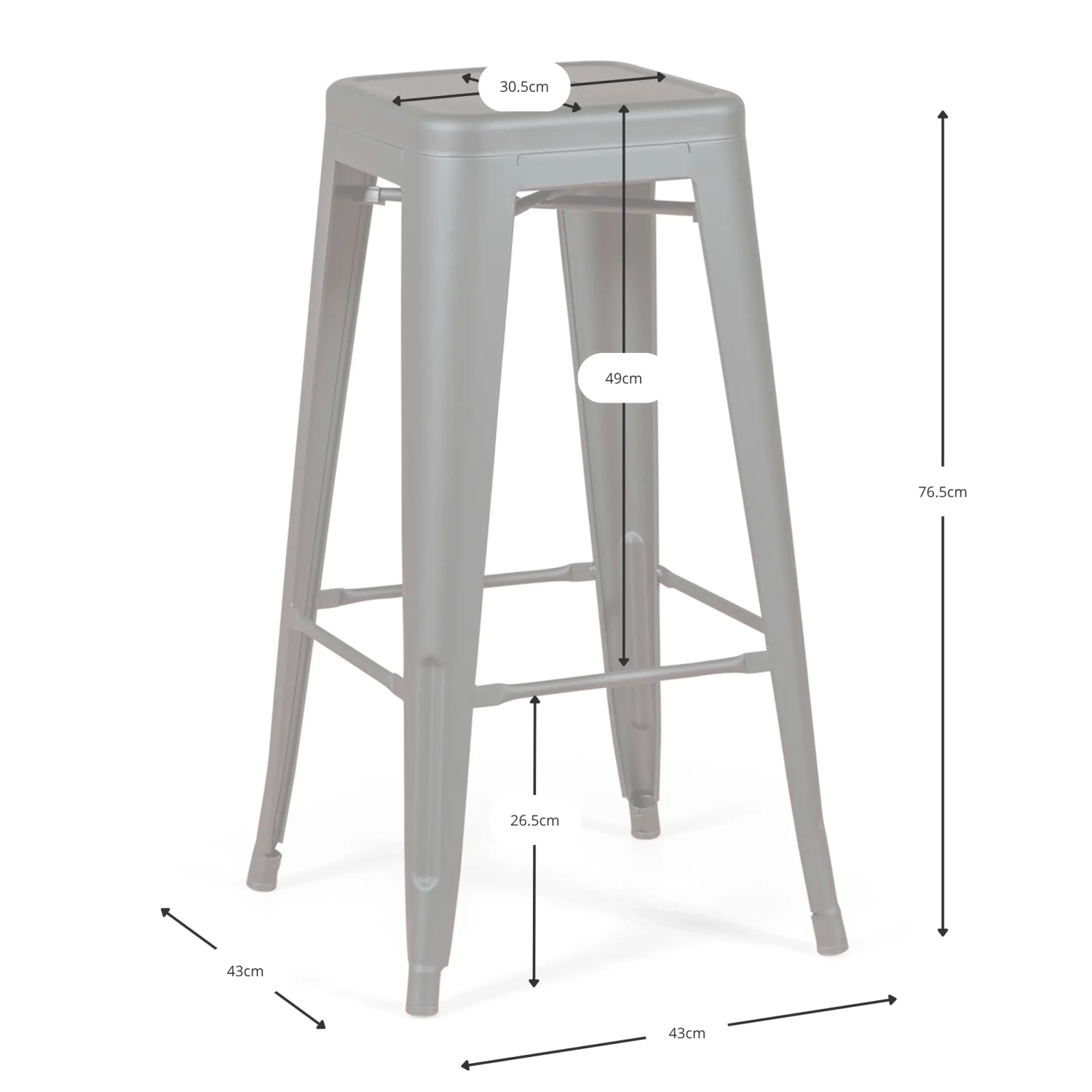 Jakkara teollinen Bistro 76 cm | Kirkas teräs pinottava