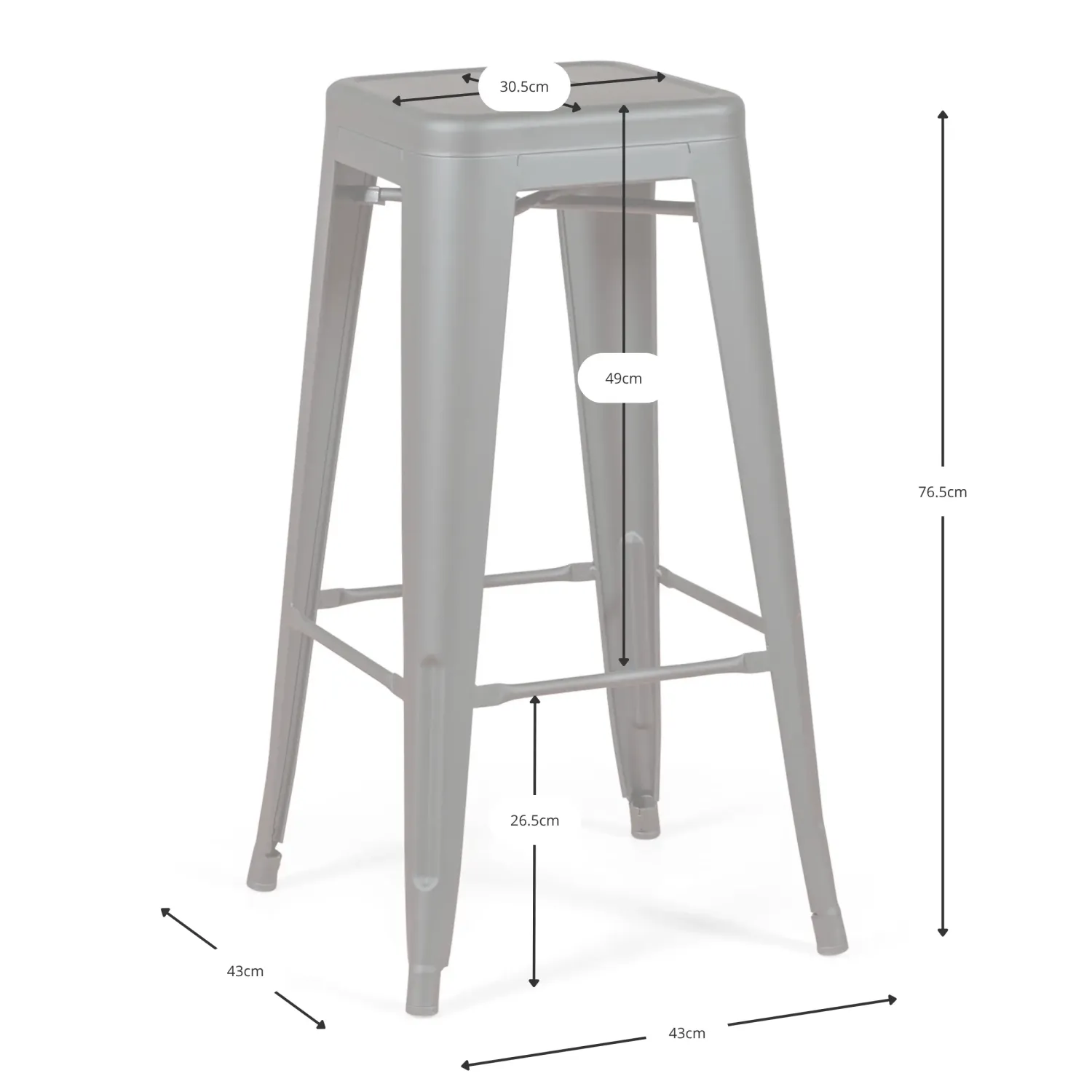 Tabouret industriel Bistro 76 cm | Acier brillant empilable