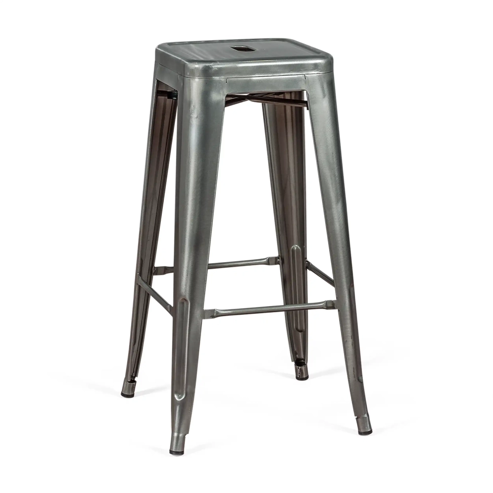 Tabouret industriel Bistro 76 cm | Acier brillant empilable